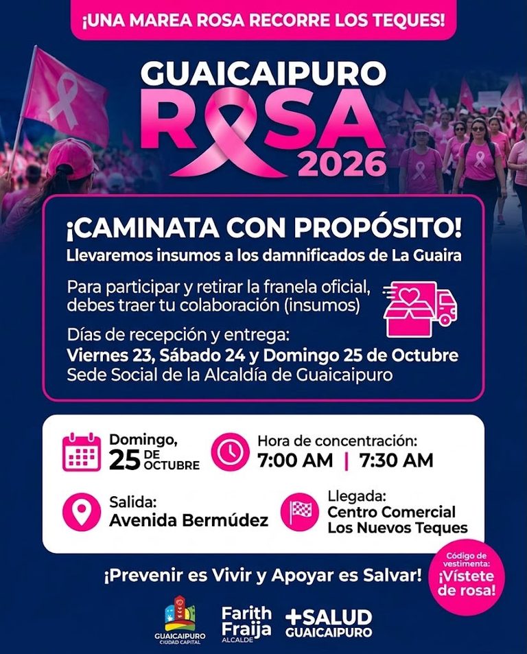 Los Teques se alista para caminata solidaria “Guaicaipuro Rosa 2026” este domingo 25 Oct